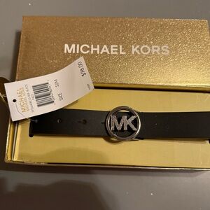 Michael Kors Black Belt with Silver MK Emblem